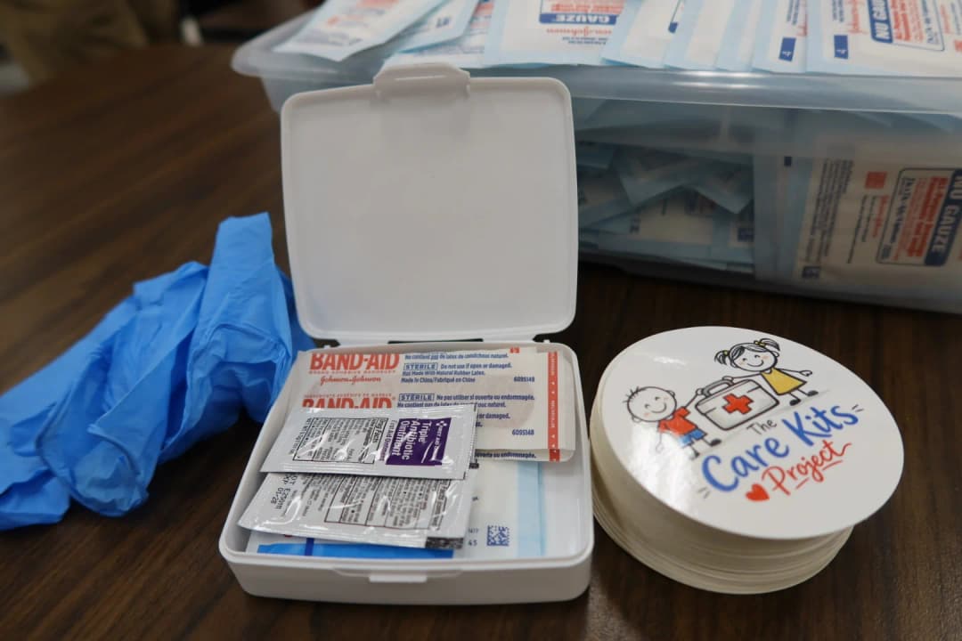 Care kit assembly station at Dicken Elementary